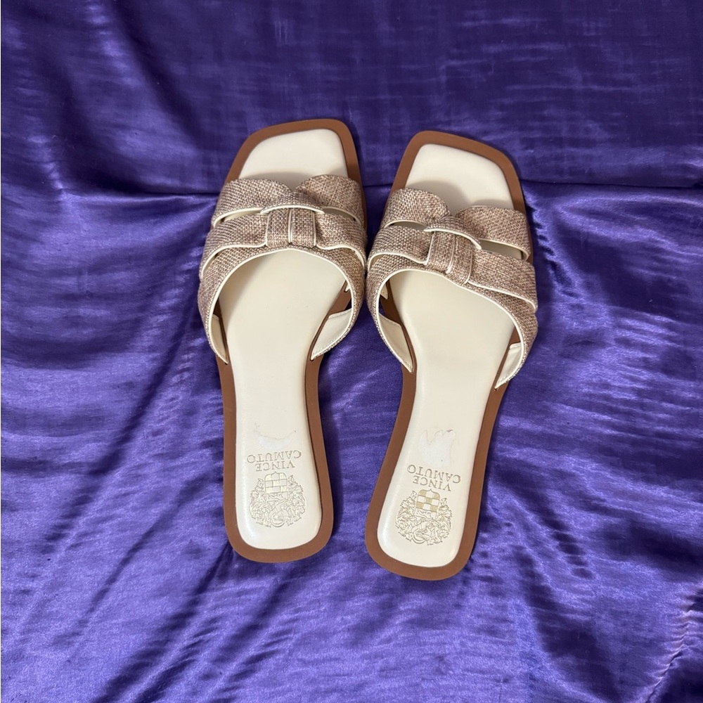 Vince Camuto Beige Woven Slide Sandals